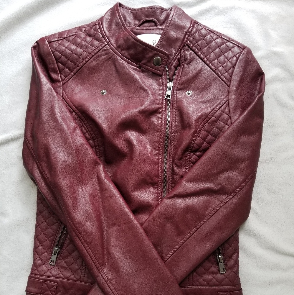 Maroon faux leather jacket